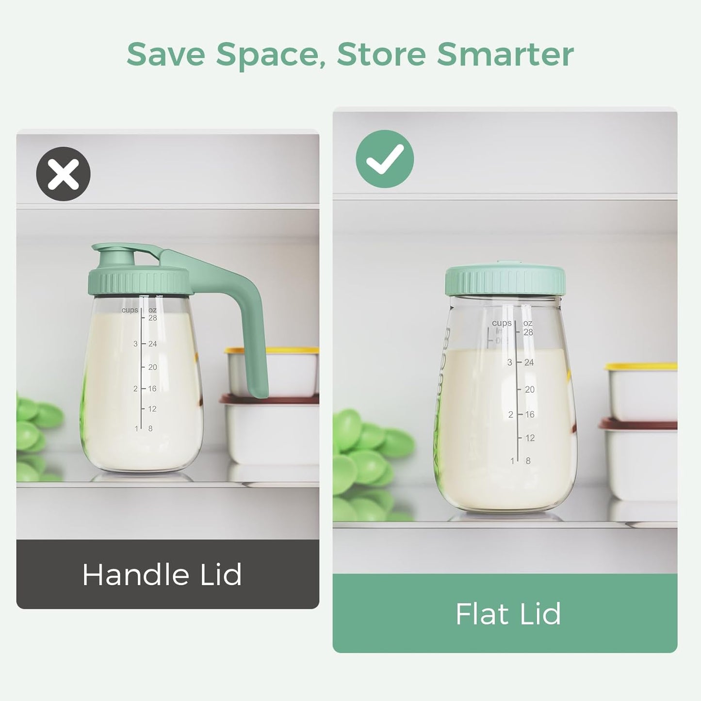 Momcozy Breast Milk Pitcher, Resistant to Heat and Cold Abrupt Temp Swings, No Leak Glass Breast Milk Fridge Storage Container with Wide Mouth, Fast Baby Formula Maker, Green