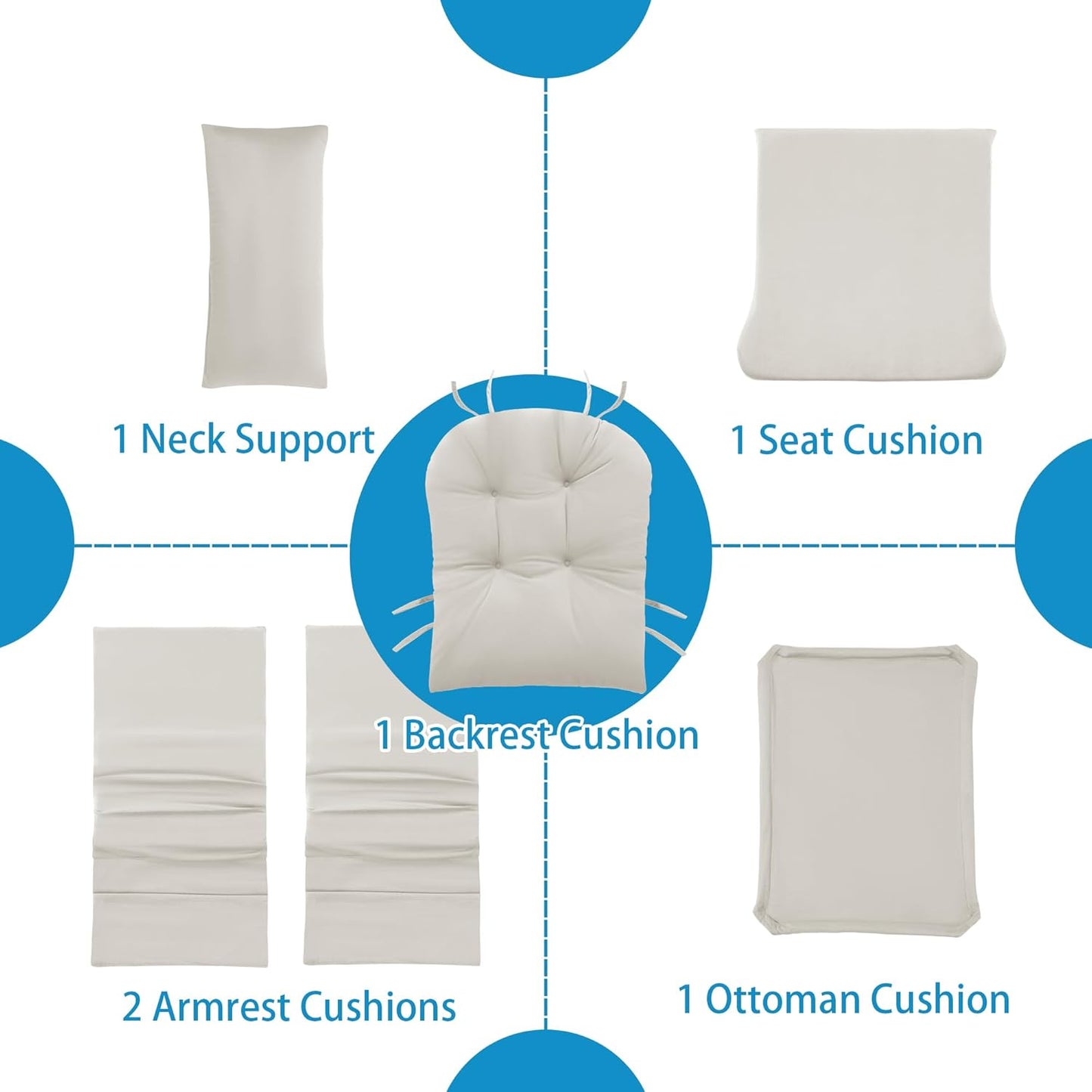 MABOZOO 6 PCS Glider Rocker Replacement Cushions with Storage Side Pocket,Foam & Microfiber Filling, Non-Slip & Washable,Thickened & Supportive Velvet Rocking Chair Cushion Set(Gray)