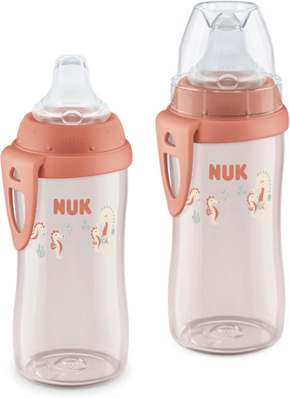 NUK Active Spill Proof Sippy Cup, 10 oz, 2 Pack, 8+ Months, Pink – BPA Free, Spill Proof Sippy Cup