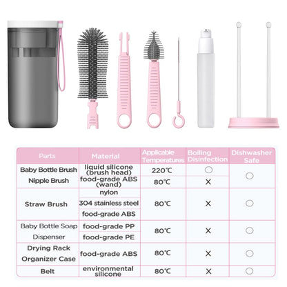 Travel Baby Bottle Drying Rack with Bottle Cleaning Brush Set, Blue
