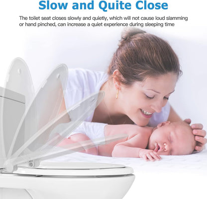 Toilet Seat with Toddler Seat Elongated, PP Material Family Toilet Seat Cover, Soft Close Adult & Toddler Seats, Easy to Clean, Safe Potty Training Solution for Kids, Bathroom Upgrade for Home