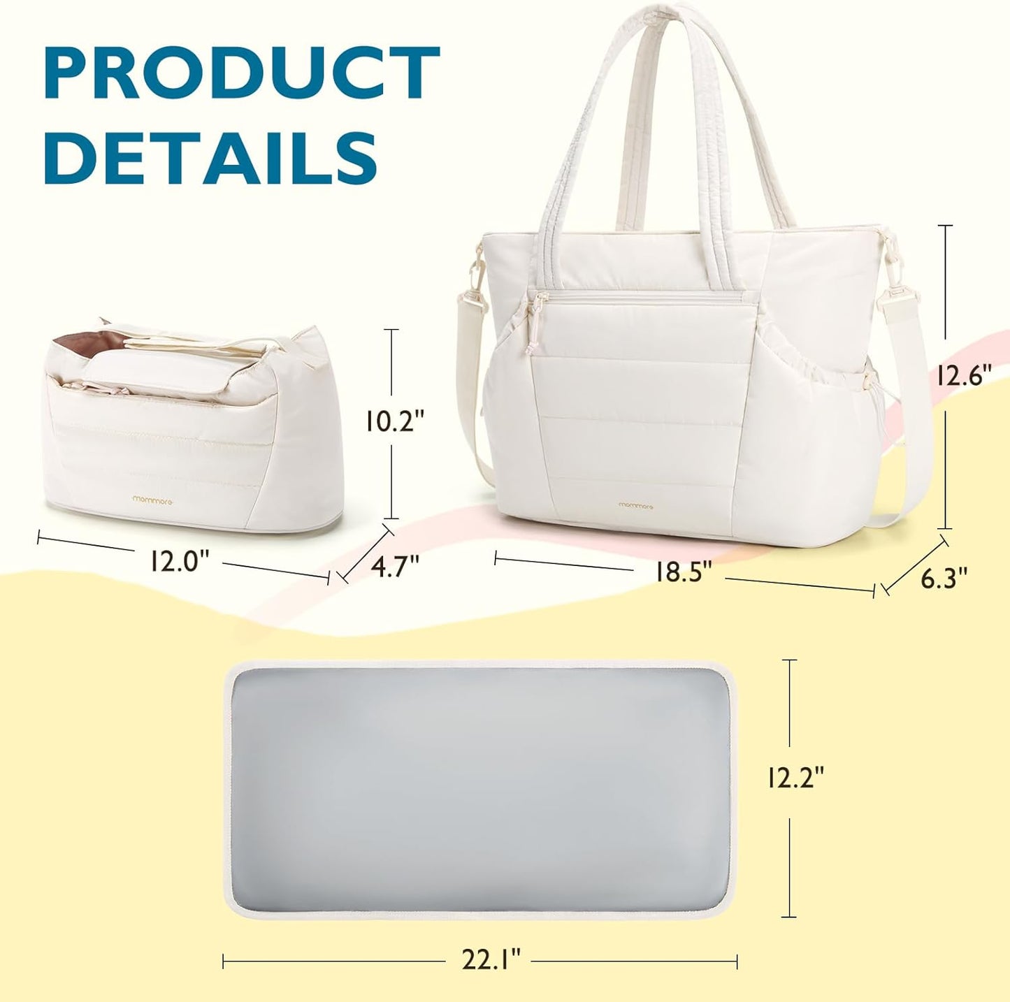 mommore Diaper Bag Tote with Stroller Organizer Puffer Bag Large Capacity Baby Bag with Changing Pad for Travel, Hospital