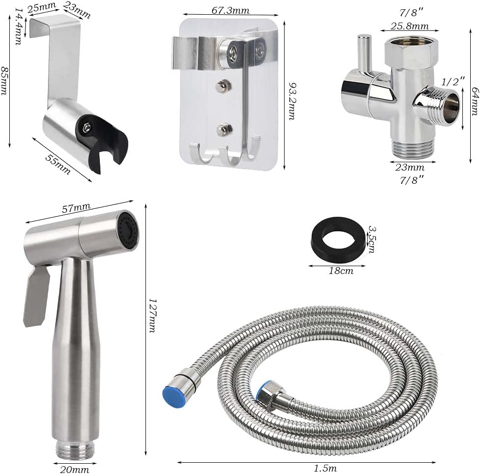 BUYGOO Handheld Bidet Sprayer for Toilet - Adjustable Water Pressure Control with Bidet Hose for Feminine Wash, Stainless Steel Brushed Nickel Cloth Diaper Toilet Sprayer for Baby Wash