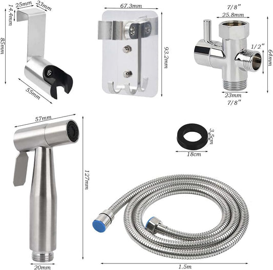 BUYGOO Handheld Bidet Sprayer for Toilet - Adjustable Water Pressure Control with Bidet Hose for Feminine Wash, Stainless Steel Brushed Nickel Cloth Diaper Toilet Sprayer for Baby Wash