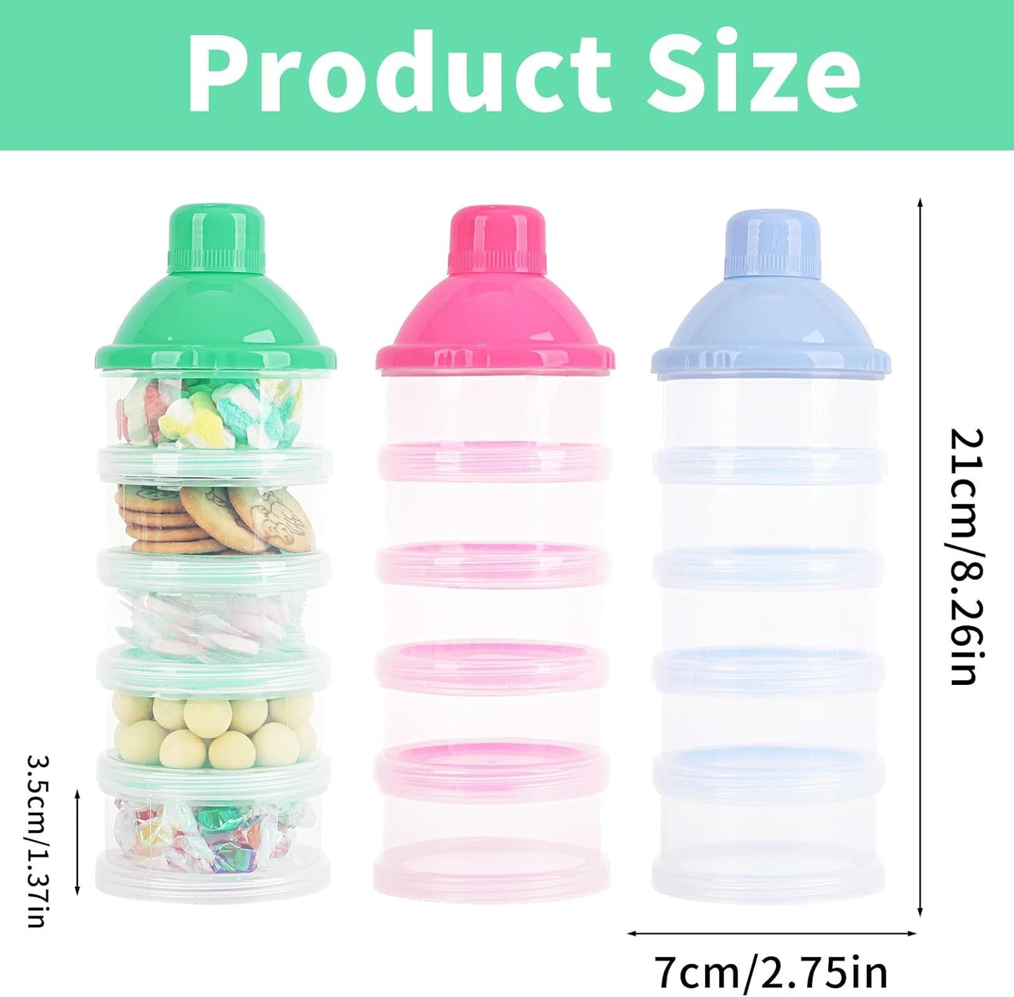 2 Pack 5-Layer Baby Formula Dispenser for Travel - Portable Milk Powder Container with Secure Lid, On-the-Go Snack Storage Box for Infants, BPA-Free (Pink+Pink)