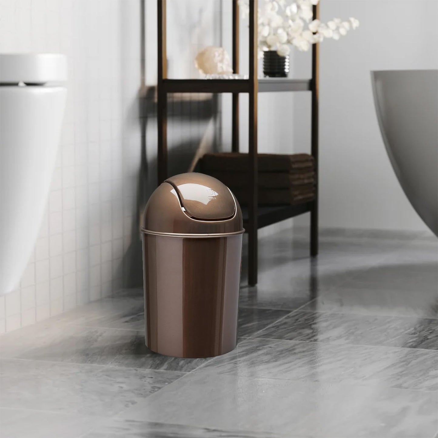 Umbra 1.25 Gallon Mini Waste Can with Removable Swing-Top Lid - Small Garbage Bin for Kitchen, Bathroom, Bedroom, Office - Compact Trash Can Fit Under Tables & Counters - Yellow