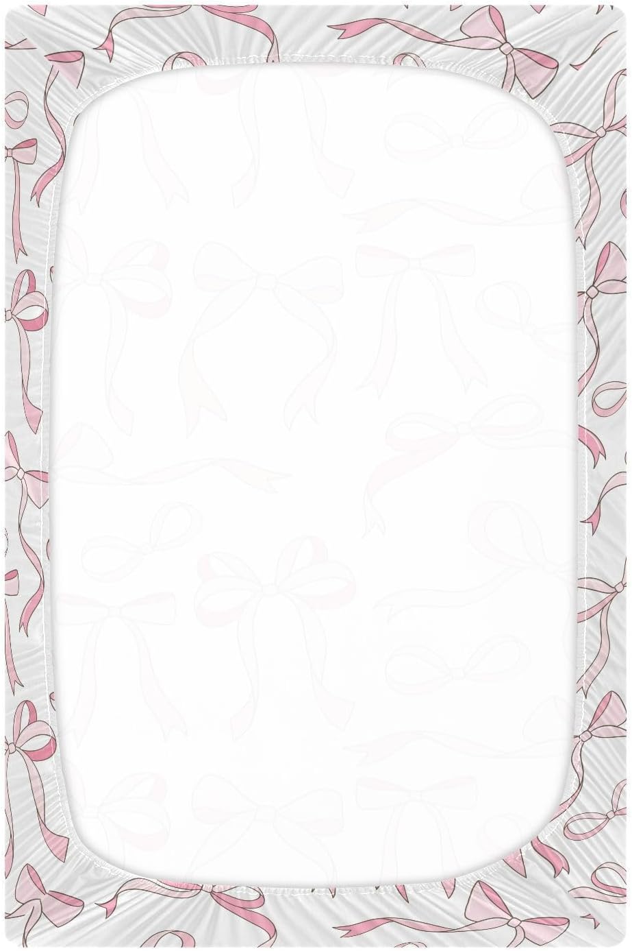 Fitted Crib Sheets Pink Checkered and Bows Stretchy Portable Playard Sheets for Baby Toddler, Breathable Soft Mini Crib Mattress 39 x 27 in for Boys and Girls