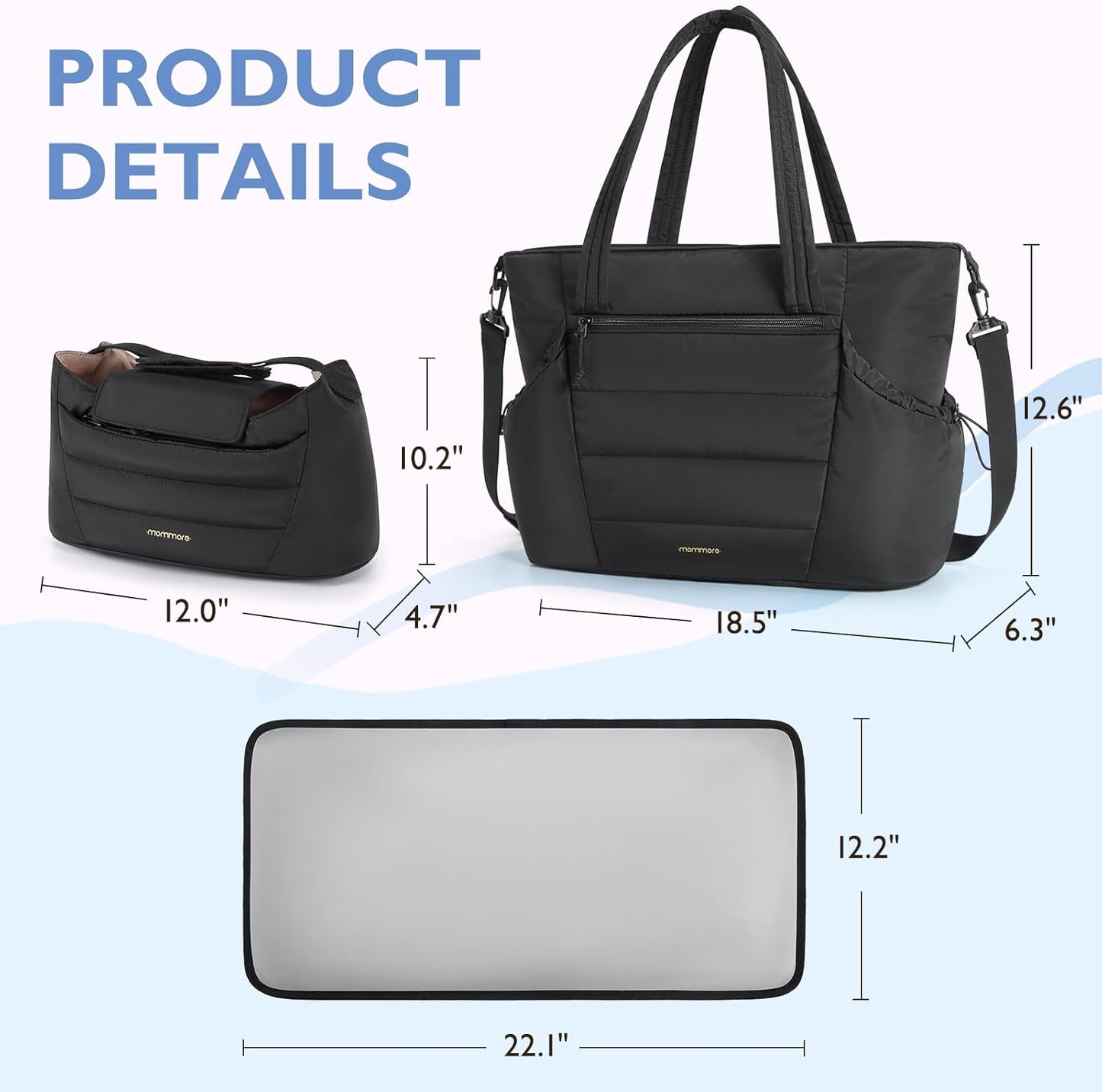 mommore Diaper Bag Tote with Stroller Organizer Puffer Bag Large Capacity Baby Bag with Changing Pad for Travel, Hospital