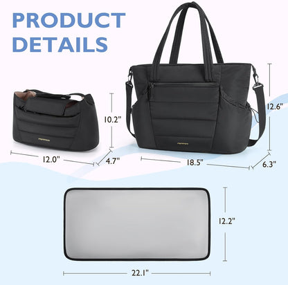 mommore Diaper Bag Tote with Stroller Organizer Puffer Bag Large Capacity Baby Bag with Changing Pad for Travel, Hospital