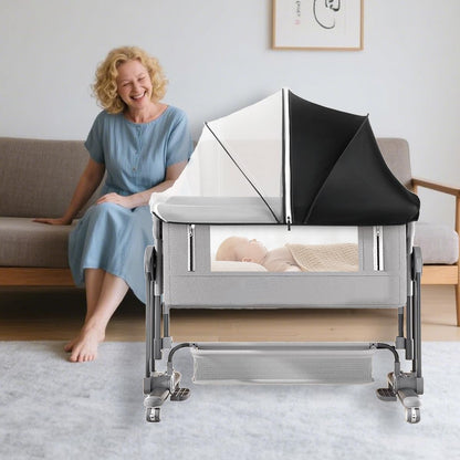 Akiky Portable Bassinet Bedside Sleeper Cover Semi-Sunshade Mosquito Net for Baby Infant Bed Sleeper Cover Mesh Net with Zip-up Window(Gray)