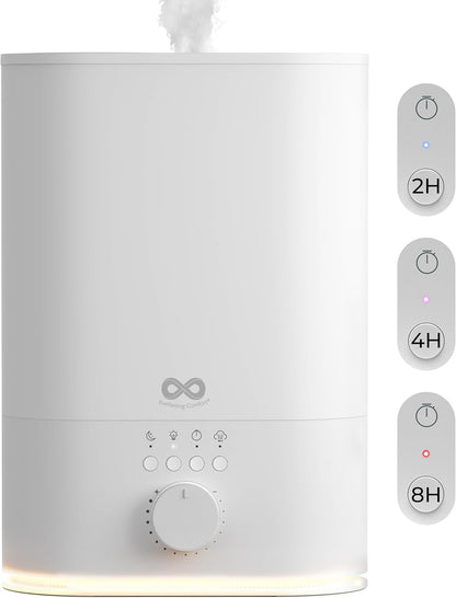Everlasting Comfort 2.5L Top Fill Humidifier for Bedroom – Quiet, Easy to Fill & Clean, 24HR Runtime, Night Lights, Timer, Ultrasonic Cool Mist, Auto Shut-Off, Essential Oil Diffuser - White