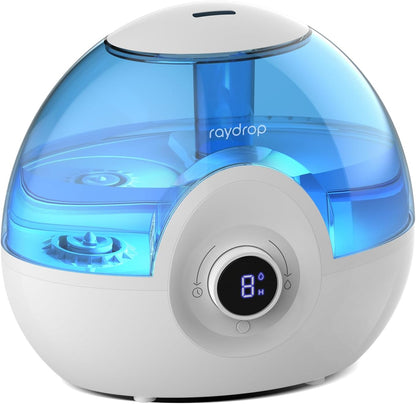 raydrop 2.2L Humidifiers for Bedroom, Cool Mist Humidifiers with Timer, Digital Knob, 26dB Quiet Small Humidifier for Baby, Nursery and Plants with Night Light, 30 Hours Runtime, Easy to Fill & Clean