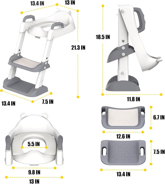 HBTower Potty Training Seat with Step Stool Ladder for Toddlers, Adjustable Kids Toilet Seat with Splash Guard, Anti-Slip Pads & Safety Handles, Comfortable Potty Chair for Boys & Girls (Grey)