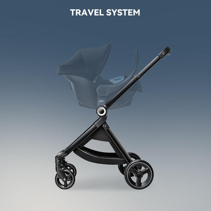 EMU Baby Stroller with Reversible Seat Full-Size Infant Stroller with Full Recline Cockpit Compact Foldable Toddler Carriage for Outdoor City - Black