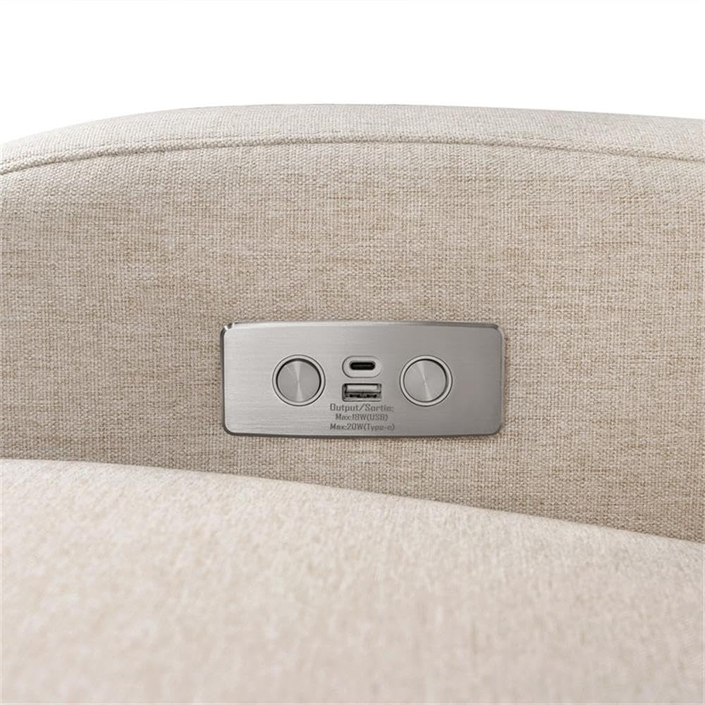 Babyletto Nami Electronic Power Recliner and Swivel Glider with USB Port in Ivory Boucle with Light Wood Base, Greenguard Gold and CertiPUR-US Certified
