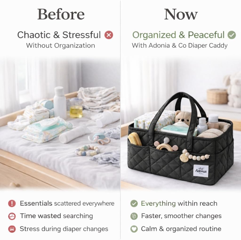 Adonia & Co Diaper Caddy Organizer – Nursery Storage Basket for Newborn Essentials Must Haves & Baby Must Haves – Portable, Machine Washable Baby Diaper Bag Organizer (Brown)