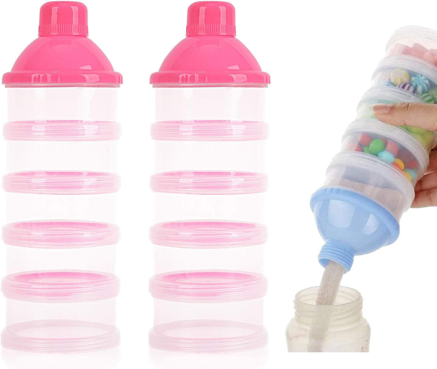 2 Pack 5-Layer Baby Formula Dispenser for Travel - Portable Milk Powder Container with Secure Lid, On-the-Go Snack Storage Box for Infants, BPA-Free (Pink+Pink)