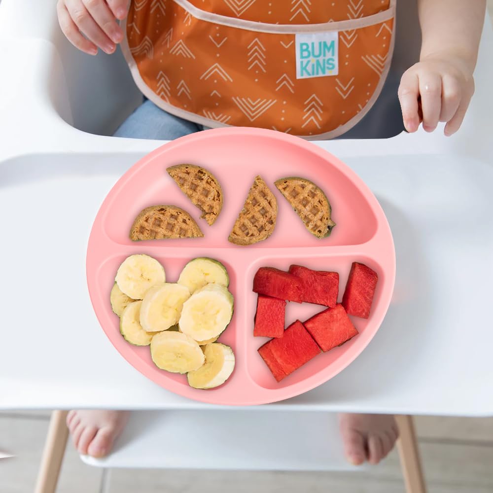 Vicloon Toddler Plates, 3 Pcs Silicone Baby Plates, BPA Free Suction Plates with Lids for Babies and Toddlers, Suction Plate Feature, Divided Plate Design,Toddler Plate Microwave&Dishwasher Safe