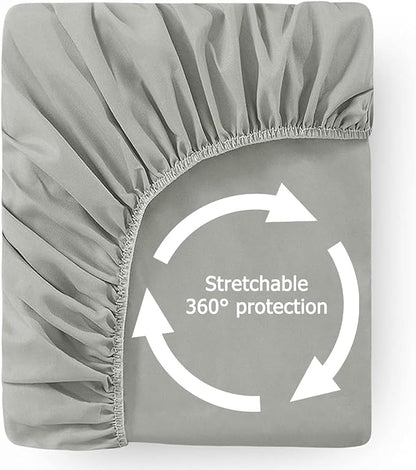 Queen Waterproof Mattress Protector - Noiseless, Breathable, Machine Washable Fitted Mattress Cover with Deep Pocket up to 5”-21”（Light Grey）