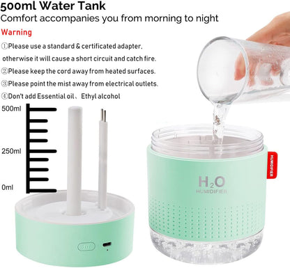 Portable Mini Humidifier, 500ml Small Cool Mist Humidifier, USB Personal Desktop Humidifiers for Baby Bedroom Travel Office Home, Auto Shut-Off, 2 Mist Modes, Super Quiet, White