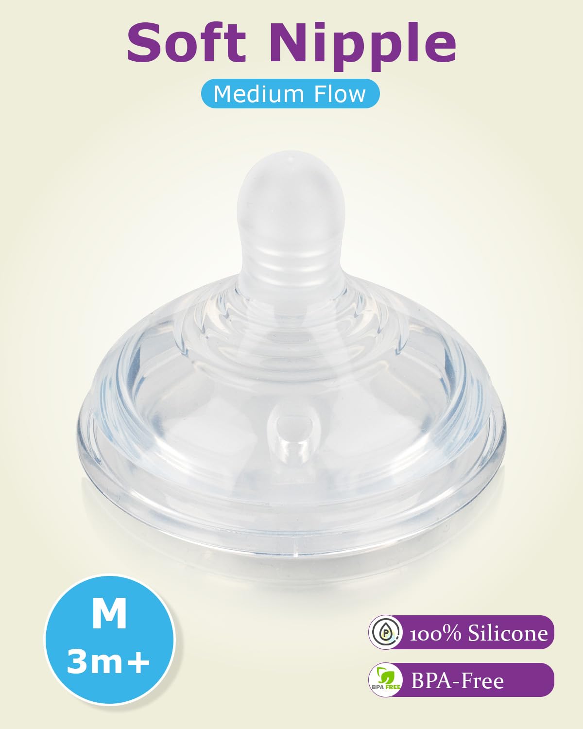 6Pack Silicone Nipples (L) for Tommee Tippee Natural Start Anti-Colic Bottles &Advanced Anti-Colic Bottles,Closer to Nature Bottle,Fast Flow,Size 3 Nipple,6m+