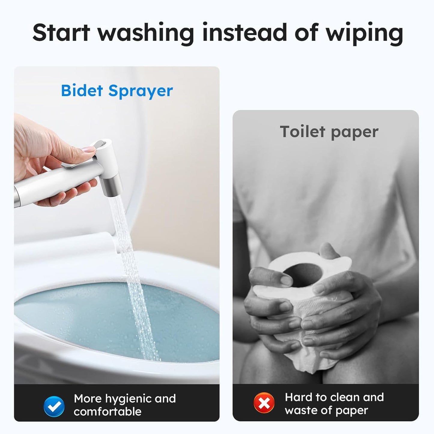 Arofa Handheld Bidet Sprayer for Toilet - 2 Pack Bidets Faucet for Existing Toilets Cloth Diaper Jet Sprayer, Stainless Steel Muslim Shower with Bidet Hose for Feminine Wash