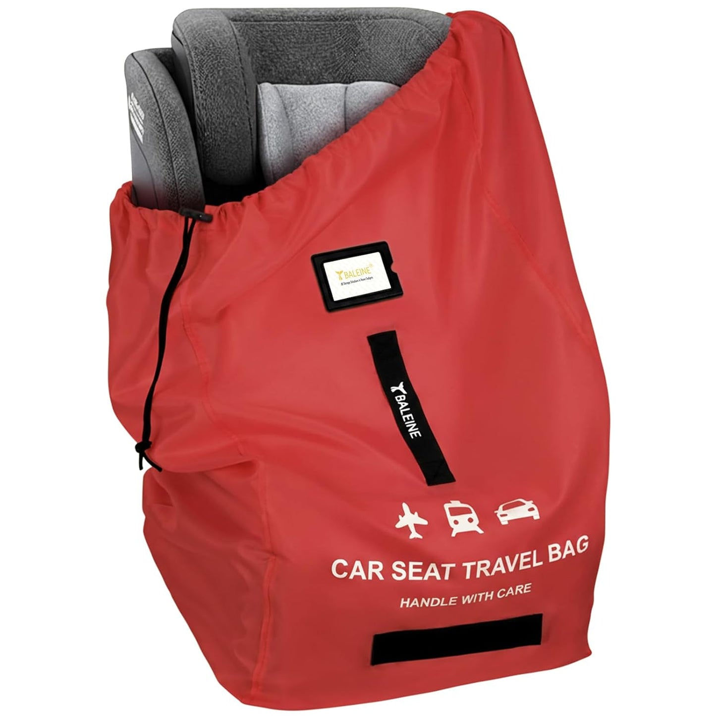 BALEINE Car Seat Travel Bag for Airplane, Water-Resistant Car Seat Bags for Air Travel, Foldable Cover with 3 Handles, Fits Toddler Carseat, Convertible and Booster Seats (Red)