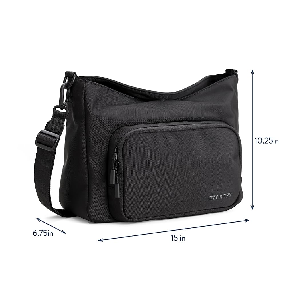 Itzy Ritzy Belong Cargo Caddy for Strollers & Wagons – Convertible Stroller Organizer and Crossbody Bag With Adjustable & Removable Strap, Bottle Holders, Smart Storage Pockets & Secure Straps (Mocha)