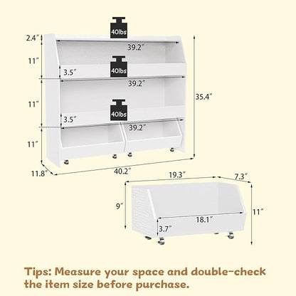 COZPAW Toy Storage Organizer, 3 Tier Montessori Shelf with Movable Bins (White)
