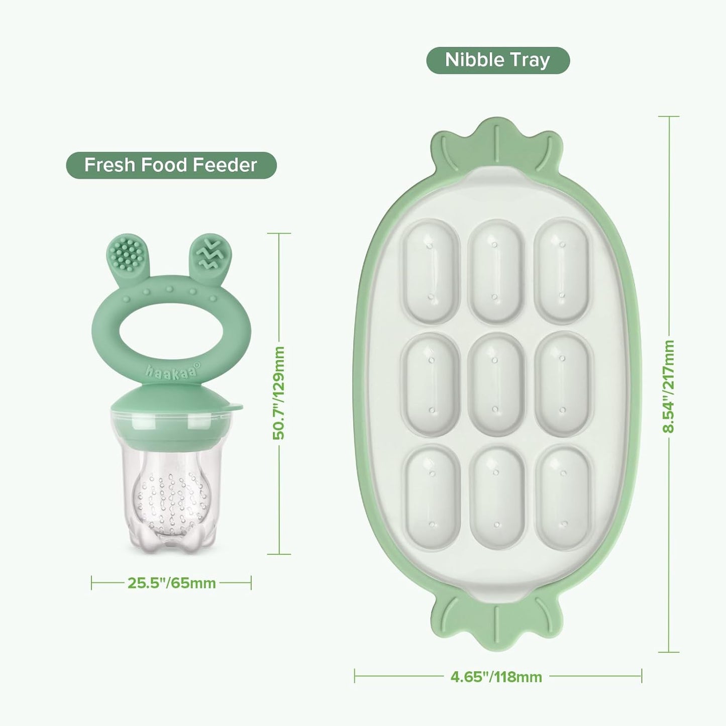 Haakaa Baby Fruit Food Feeder & Silicone Freezer Nibble Tray Combo - Breastmilk Popsicle Mold for Baby Cooling Relief, BPA Free Baby Mesh Food Feeder for Infant Self Feeding
