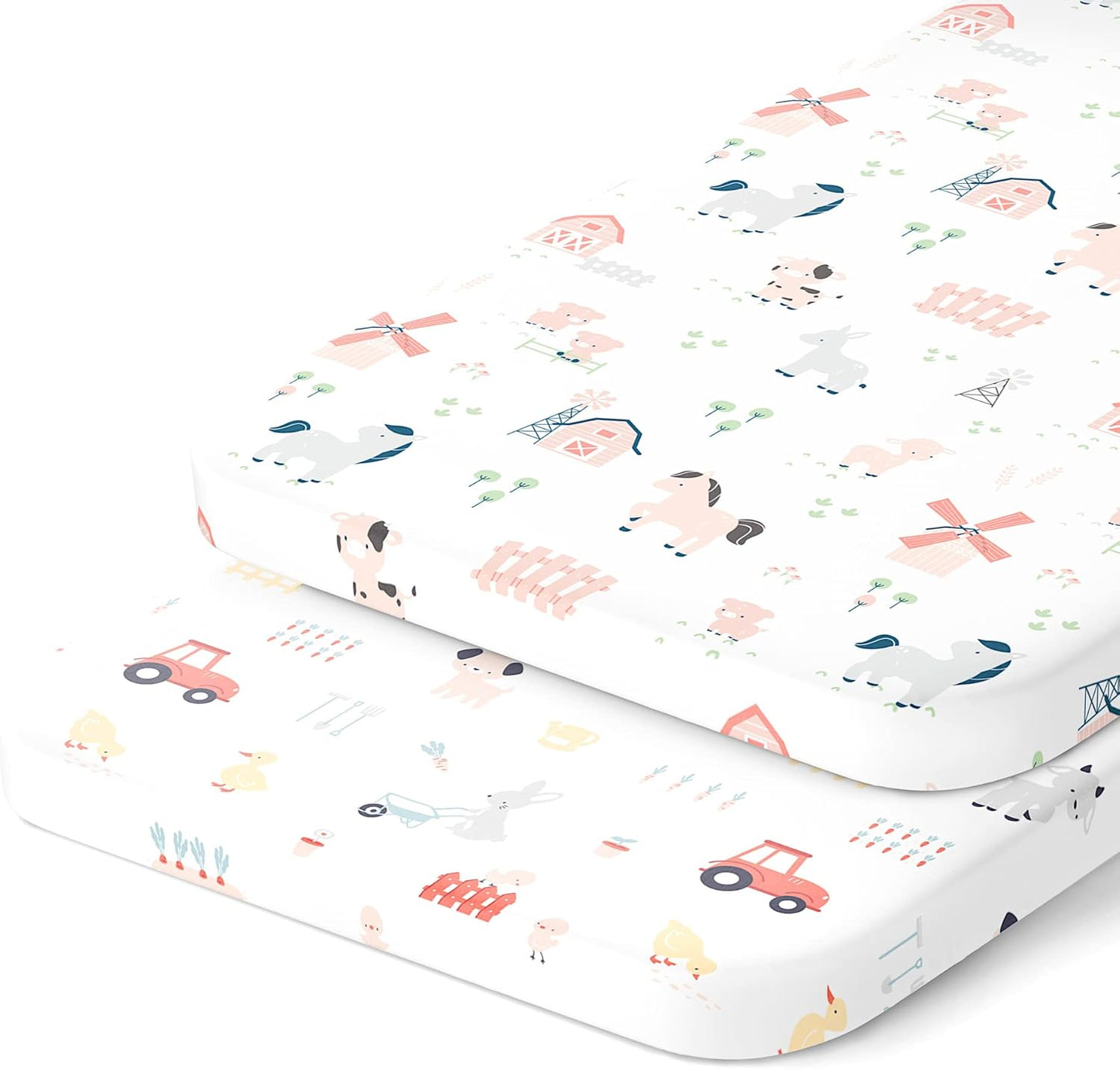 Bedside Sleeper Bassinet Sheets for 33x20 Inch Mattress Pad – Compatible with Maxi COSI Iora, Kidsclub, Angelbliss, Baby Joy, Koola Baby Bedside Bassinet – 100% Jersey Cotton – 2 Pack