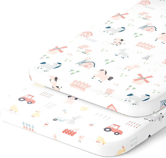 Bedside Sleeper Bassinet Sheets for 33x20 Inch Mattress Pad – Compatible with Maxi COSI Iora, Kidsclub, Angelbliss, Baby Joy, Koola Baby Bedside Bassinet – 100% Jersey Cotton – 2 Pack