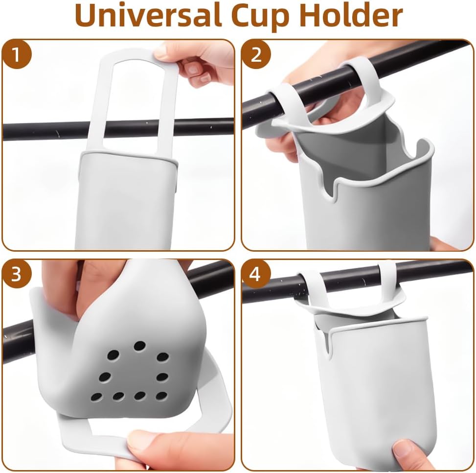 Stroller Cup Holder, 2 Pack Silicone Portable Cup Holder Storage Organizer for Strollers, Treadmills, Wheelchairs, Golf Cart, Picnic, Park, Garden and Travel (Black)