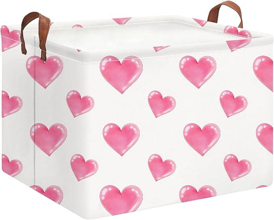 Rectangle Storage Basket with Handles,Collapsible Storage Bin,Books Box,Gift Basket(Watercolor Heart)