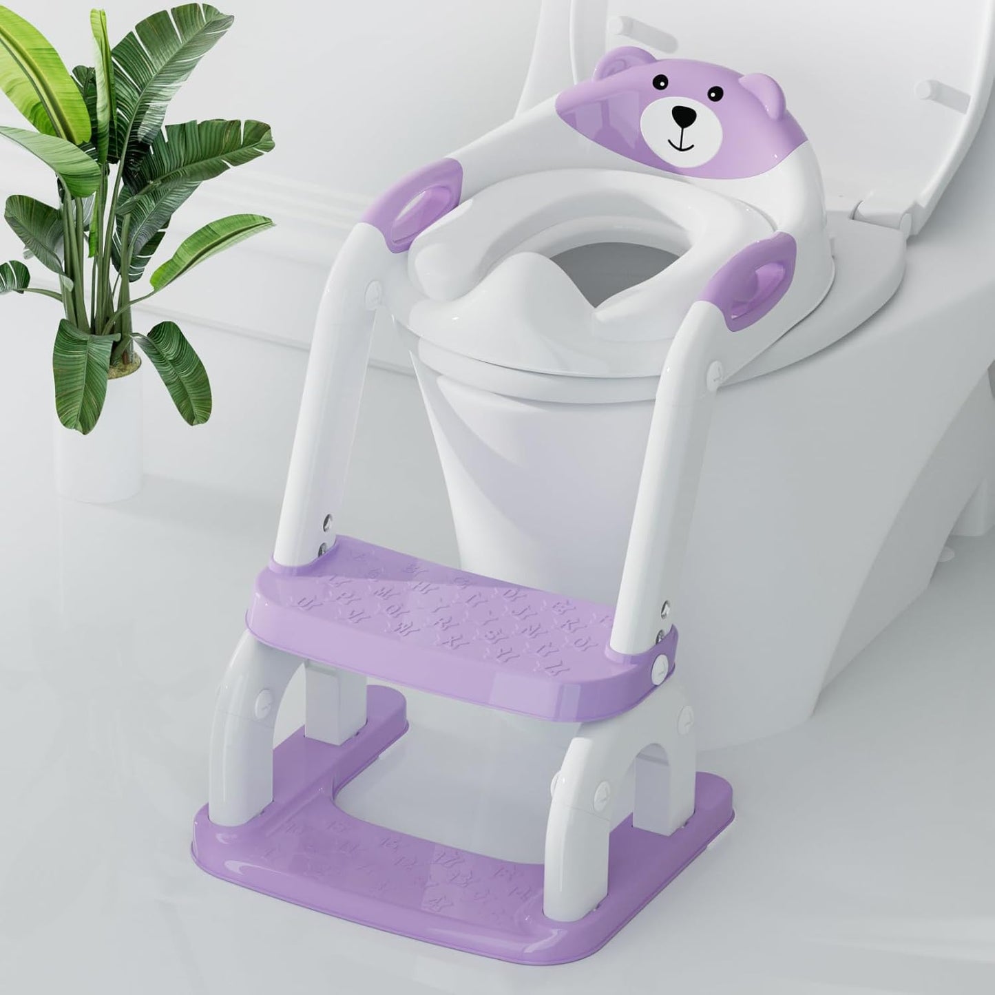 Potty Training Seat with Step Stool, Toddler Potty Training Toilet Seat with Non-Slip Step Splash Guard Safety Handles and Waterproof Cushion, 2 In 1 Toddler Potty Seat