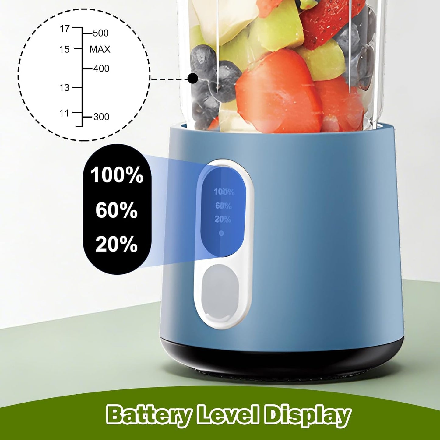 Portable Blender for Smoothies Electric Juicer - Freshly Juices Milk shakes and Baby food Small Portable Blender with 300W Motor Mini Mixer with Extra Lid Suitable for Outdoor Sports Travel