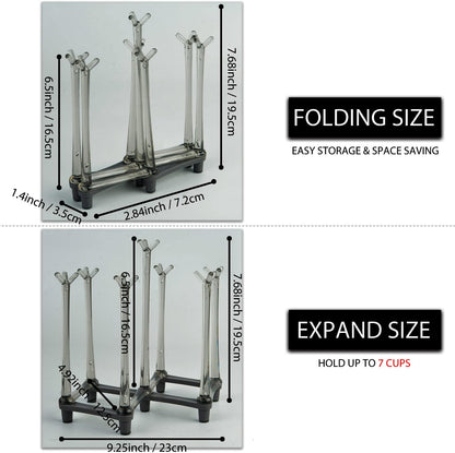 2 Pcs Cup Drying Racks Set, Retractable Drinking Glass & Baby Bottle Drainer Stand, PP Material Mug Draining Organizer, Kitchen Countertop Dishes Holder, Gray
