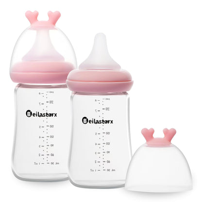 Glass Baby Bottles with Natural Response Nipple Size SS - Anti Colic Baby Bottles Wide Neck Slow Flow Baby Bottle (Multicolor, 4oz (Pack of 2))