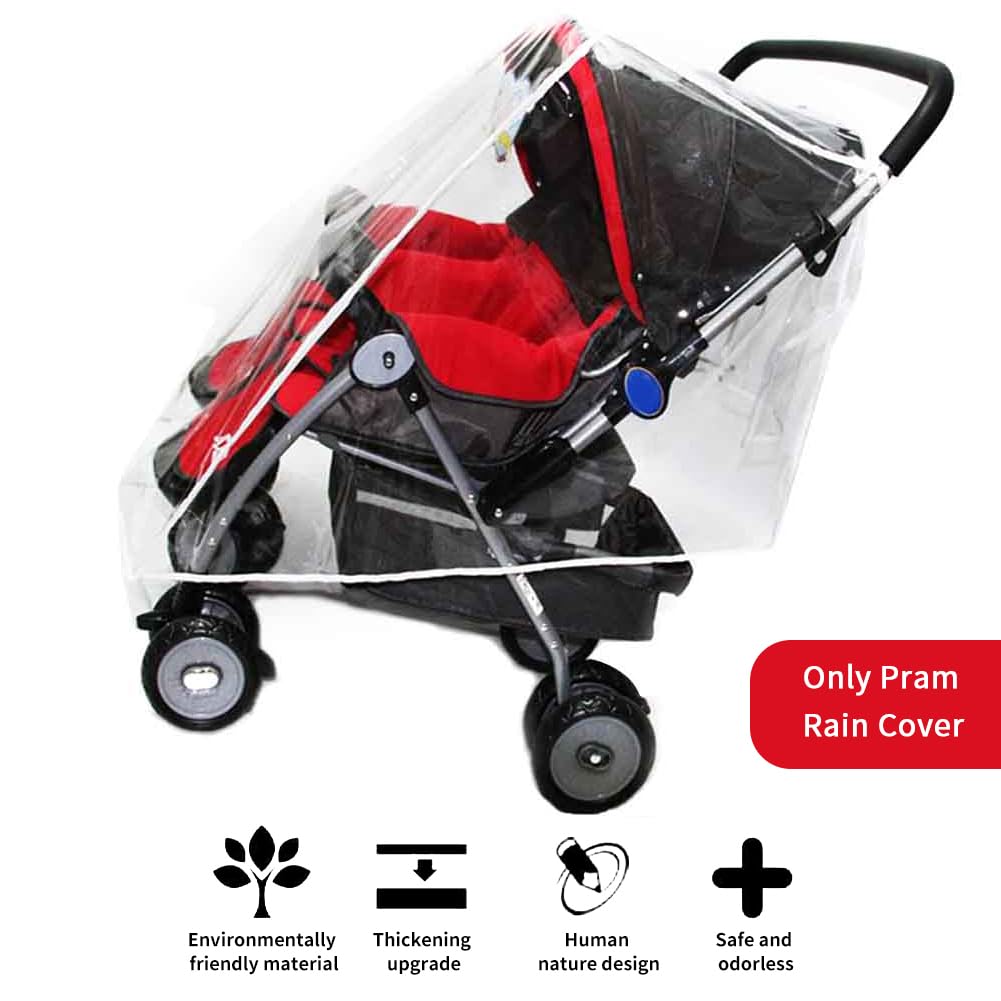Double Stroller Rain Cover with 2 Buggy Hook, Universal Side by Side Pushchair Waterproof Dust Proof Cover Pram Accessories for Outdoor Travel(Transparent)