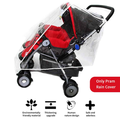 Double Stroller Rain Cover with 2 Buggy Hook, Universal Side by Side Pushchair Waterproof Dust Proof Cover Pram Accessories for Outdoor Travel(Transparent)