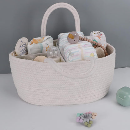 Baby Diaper Caddy Organizer for Girl Boy Rope Nursery Storage Bin Basket Portable Holder Tote Bag for Changing Table Car Travel Baby Shower Gifts Newborn Essentials Registry Must Have Items Pink
