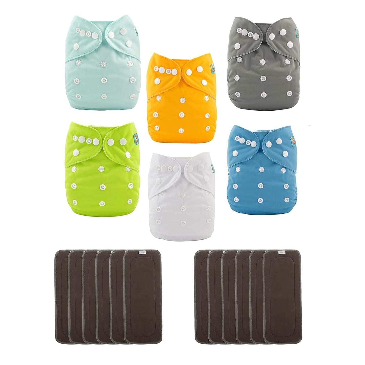 ALVABABY Baby Cloth Diapers 6 Pack with 12 Inserts Cloth Diaper Covers Adjustable Washable Reusable for Baby Girls and Boys