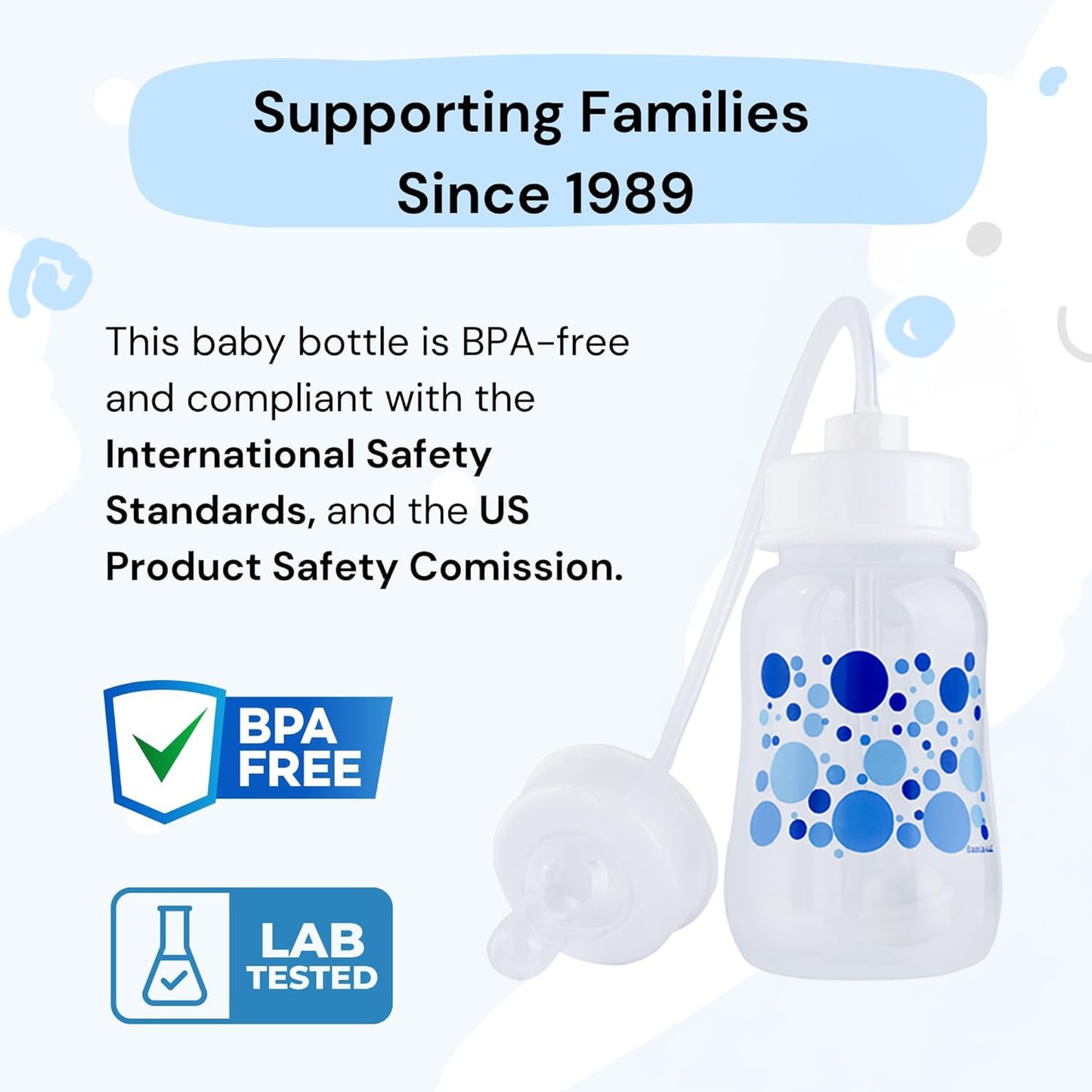 Hands-Free Baby Bottle - Anti-Colic Nursing System 4 oz Baby Bottle with Fast Flow Nipple/Teat 3m+ with Tube Straw Feeding System for Toddler (2 Bottles - Blue)