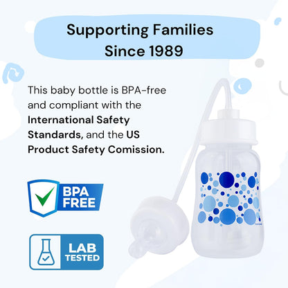Hands-Free Baby Bottle - Anti-Colic Nursing System 4 oz Baby Bottle with Fast Flow Nipple/Teat 3m+ with Tube Straw Feeding System for Toddler (2 Bottles - Blue)