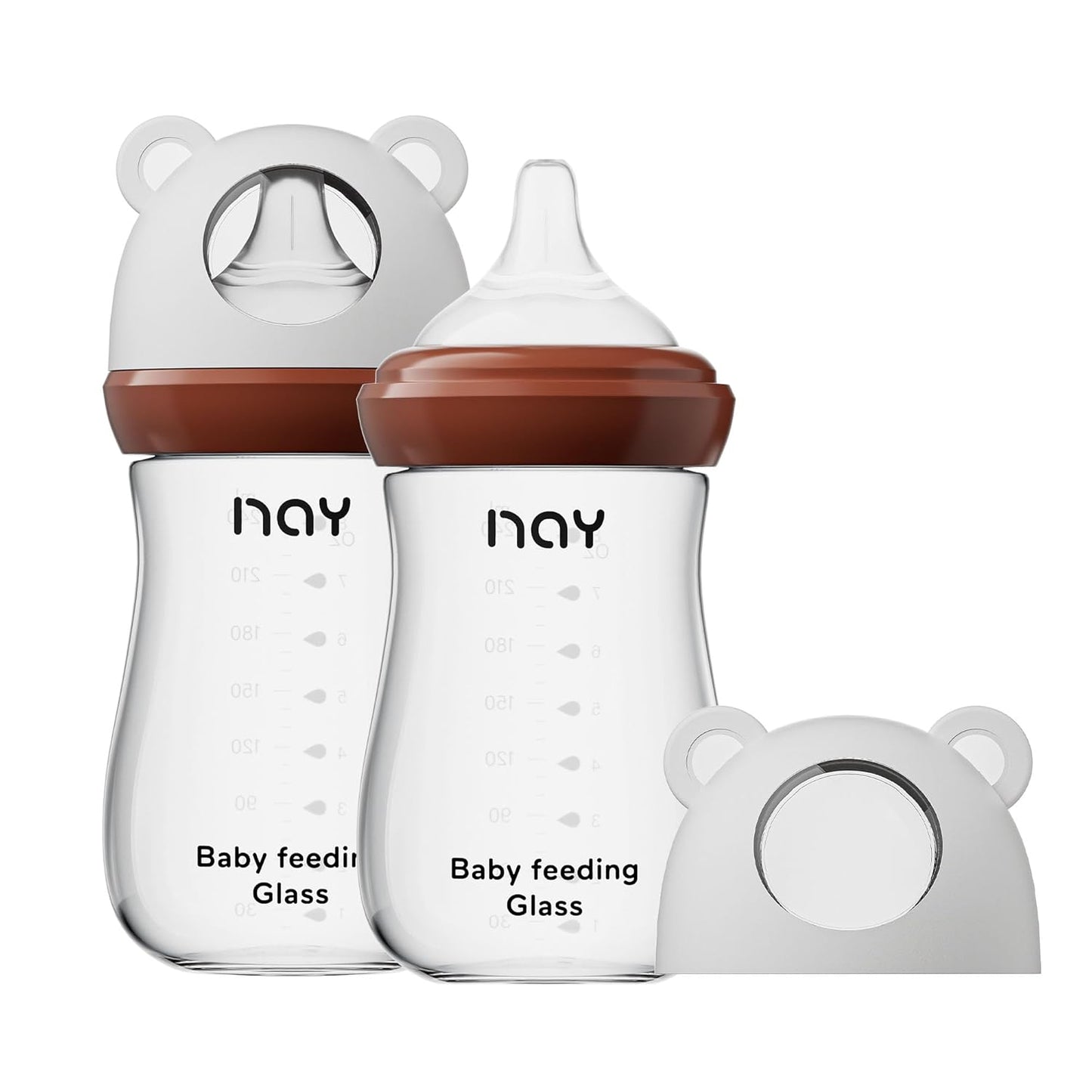 yanyoyo Natural Glass Baby Bottle for Breastfeeding Babies, 5.4oz Anti-Colic Baby Bottle with Natural Response Nipple(S), Clear, Wide Neck, 2 Pack, 1 Months+