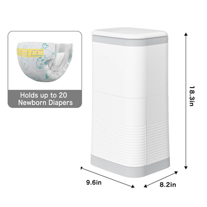 Diaper Pail Odor Locking, with Child-Safe Lock, Cost-Effective Refill System, Holds up to 20 Newborn Diapers, White