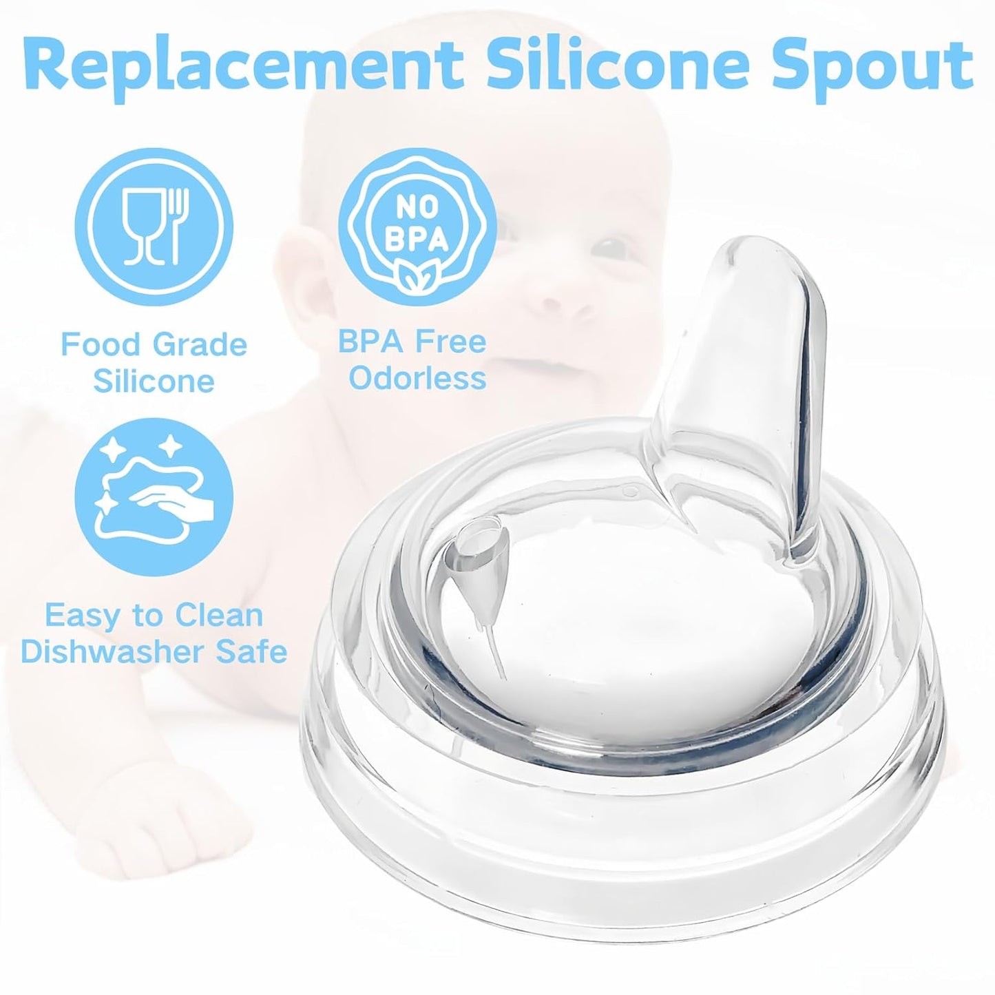 Sippy Spout Nipples Compatible with Philips Avent Natural Bottles, My Grippy Spout and Natural Trainer Sippy Cup, Soft Clear Food Grade Silicone Replacement Spouts, Leak-Proof, BPA Free, 6 Count