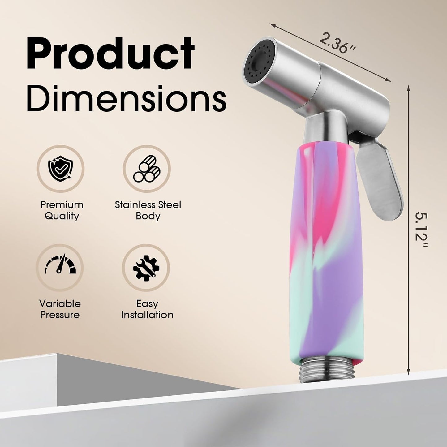 Handheld Bidet Sprayer Head,Stainless Steel Muslim Shower Head for Toilet,Adjustable Pressure Jet Sprayer for Feminine Hygiene and Pet Bath Bathroom Cloth Diaper Cleaning (Multicolor)