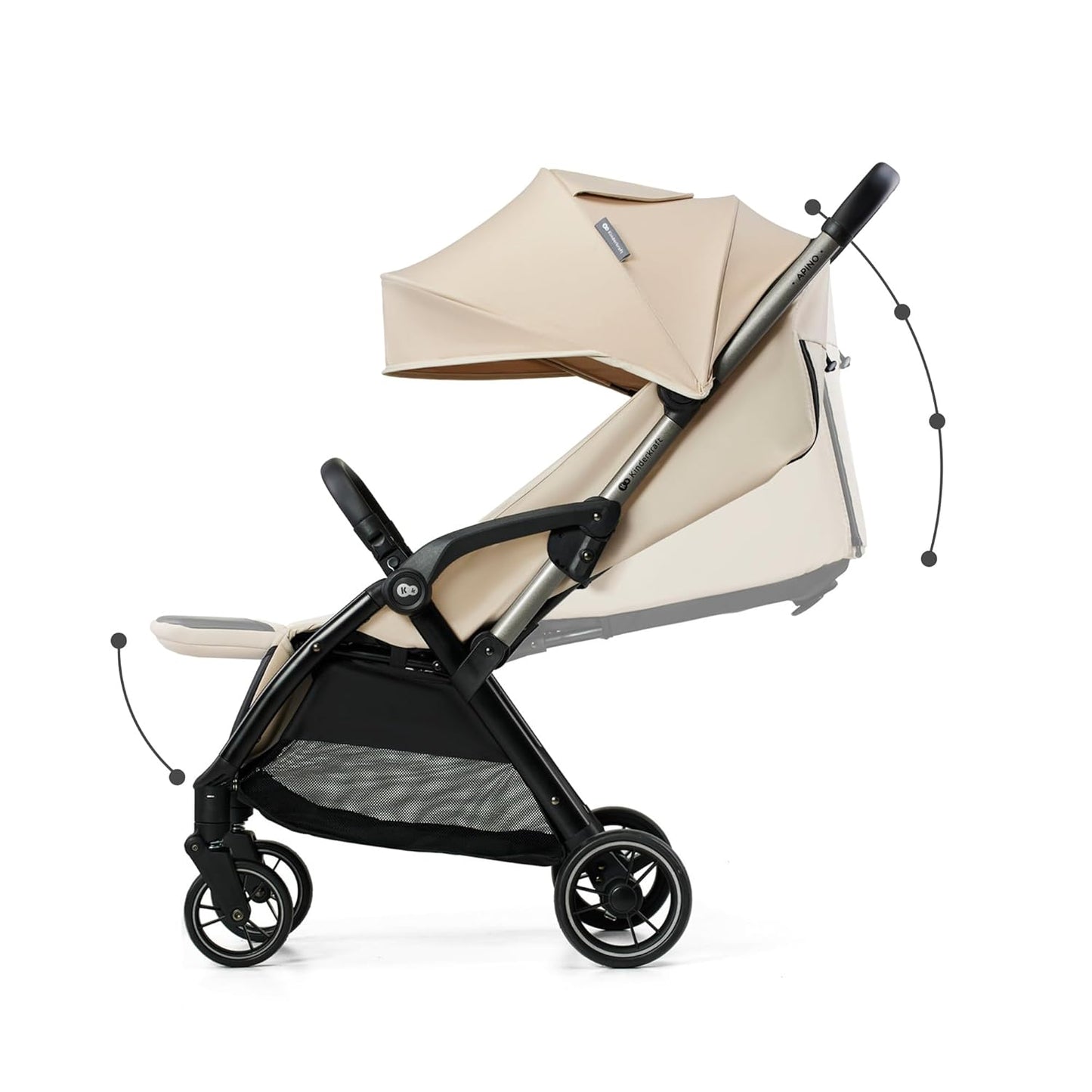 Kinderkraft APINO Lightweight Auto Folding Stroller, Compact Travel Baby Stroller for Newborn to Toddler, Reclining Seat, 5-Point Harness, Black