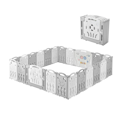 Albott Baby Fence Kid Playpen 18 Panel Albott Play Yard - Foldable Kids Safety Activity Center Playard Safety Lock Gate,Adjustable Shape, Portable Design for Indoor and Outdoor (18 Panel, Grey+White)